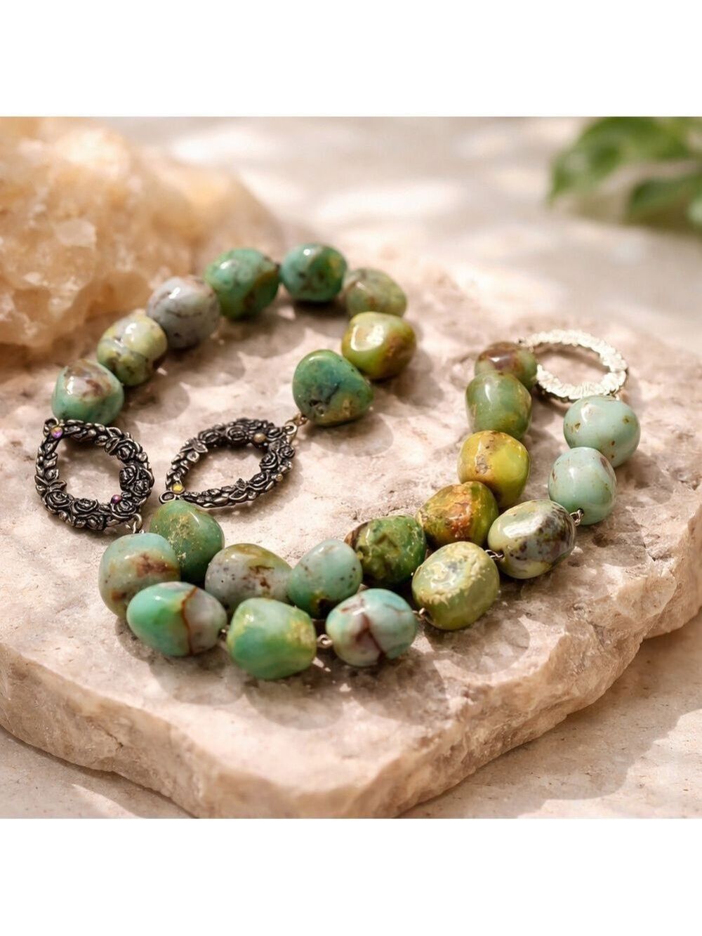 High-Grade Ocean Oracle Natural Green Opal Necklace – Mermaid Priestess Stone